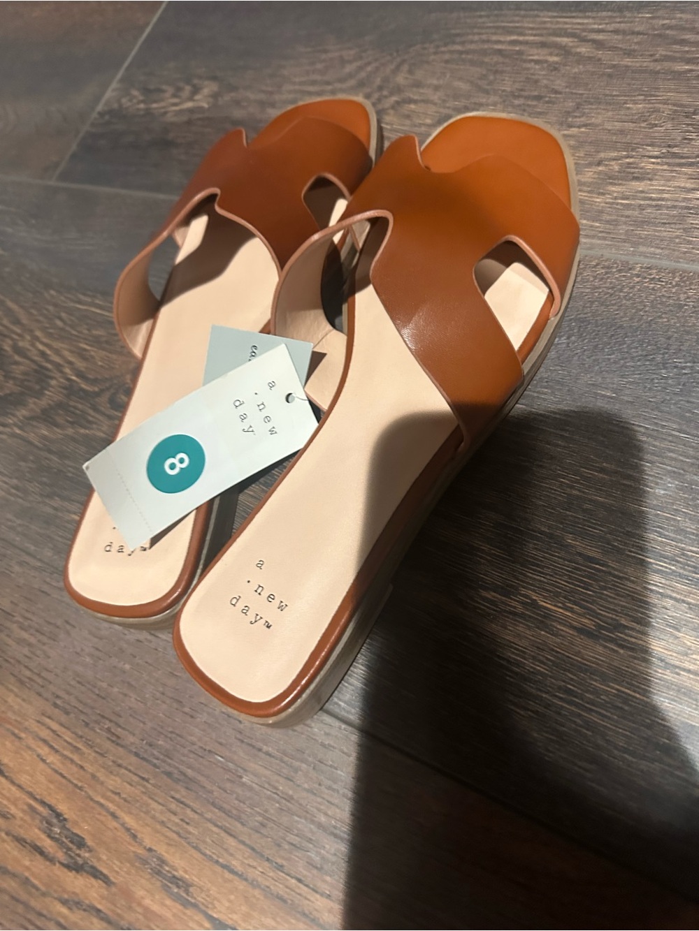 a new day Tan Brown Slide Sandals with Cutout Upper